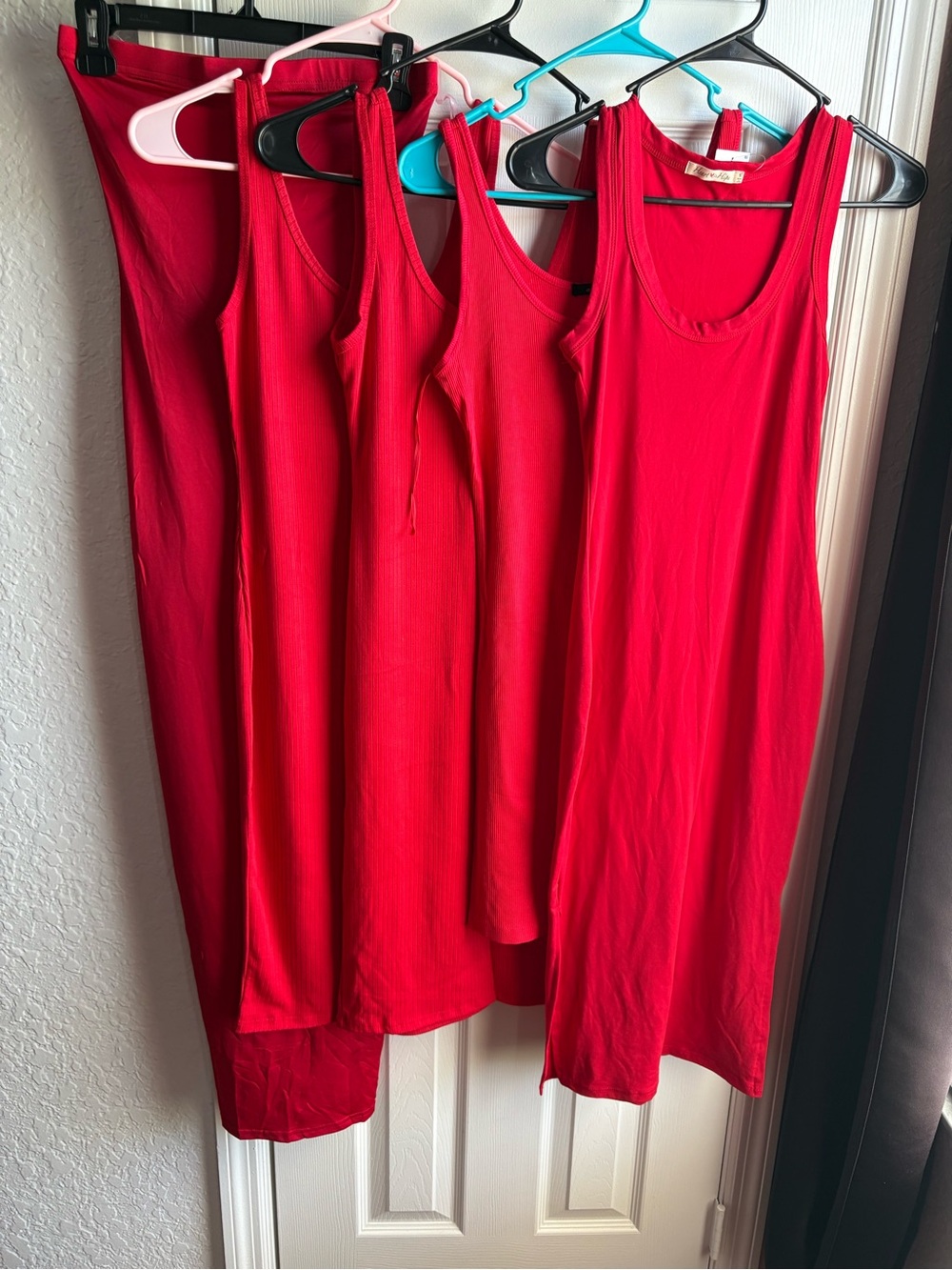 Set of 5- Red Ribbed Tank Dresses- Classic Sleeveless Style